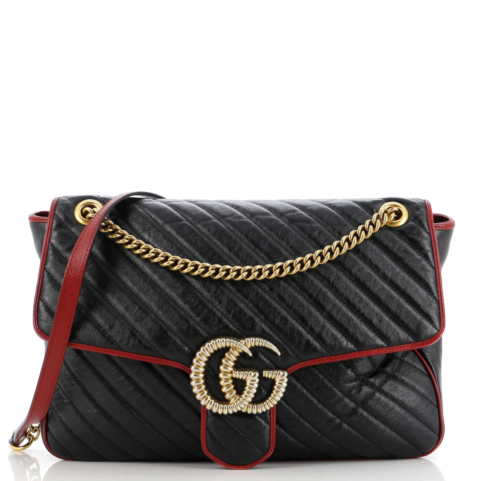 Pre-Loved Gucci GG Marmont Flap Bag Diagonal Quilted Leather Medium sold by Zulily