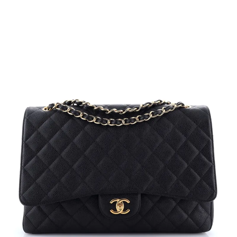 Pre-Loved Chanel Classic Single Flap Bag Quilted Caviar Maxi sold by Zulily