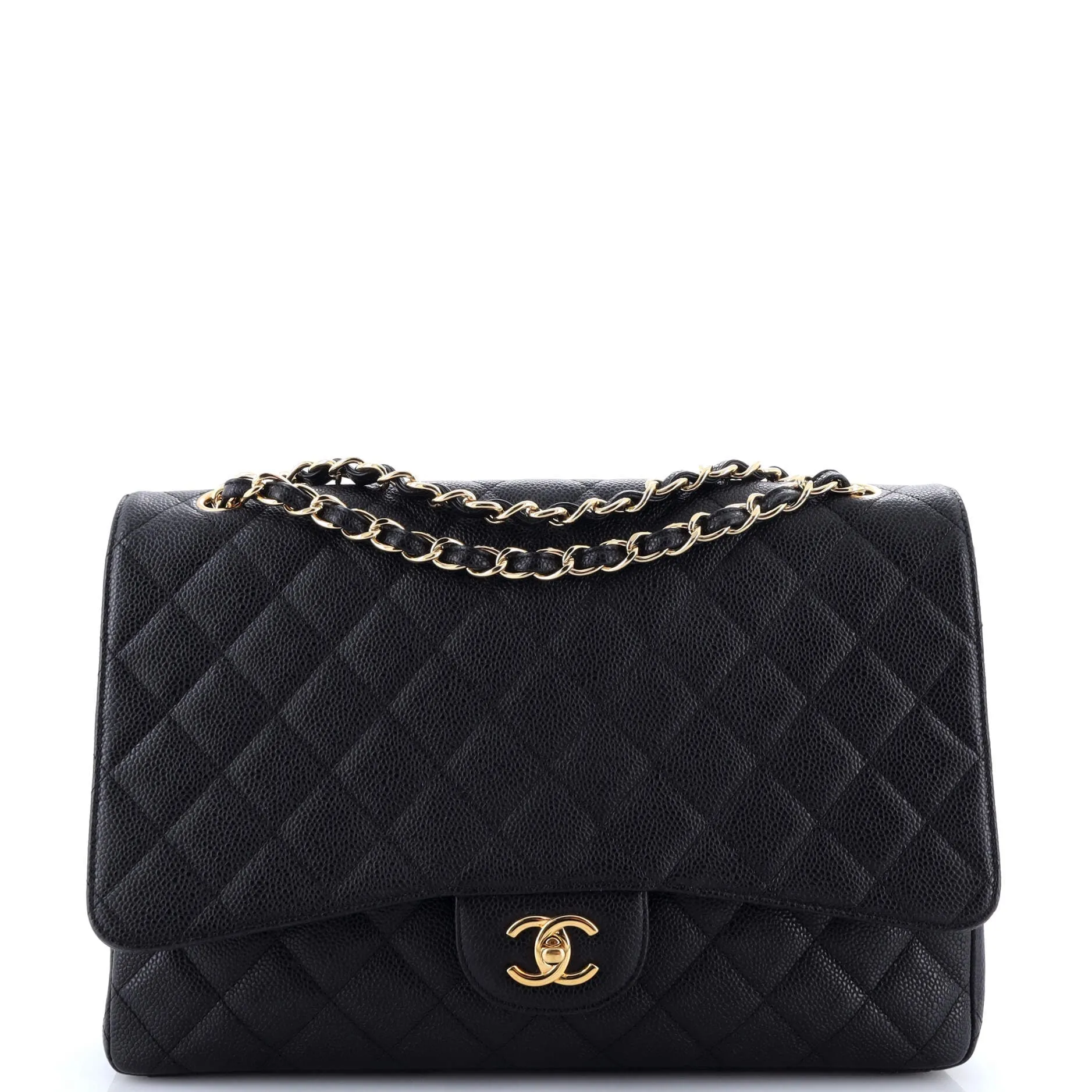 Pre-Loved Chanel Classic Single Flap Bag Quilted Caviar Maxi sold by Zulily