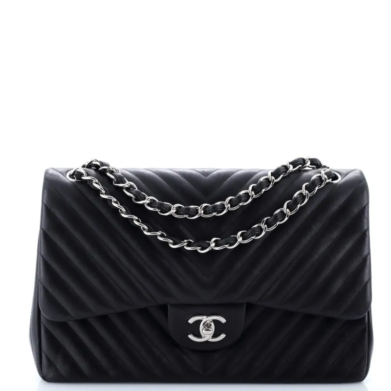 Pre-Loved Chanel Classic Double Flap Bag Chevron Lambskin Jumbo sold by Zulily