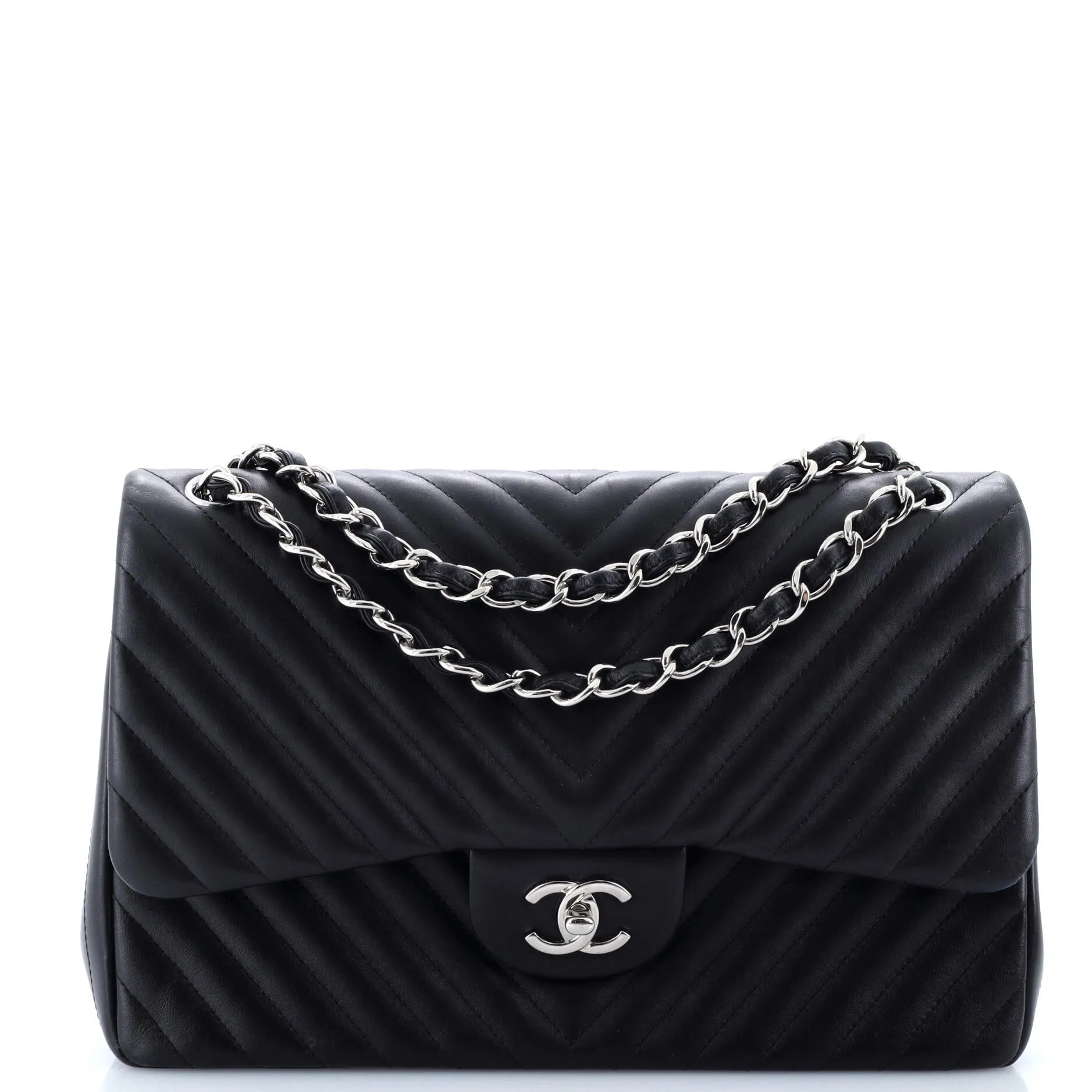 Pre-Loved Chanel Classic Double Flap Bag Chevron Lambskin Jumbo sold by Zulily