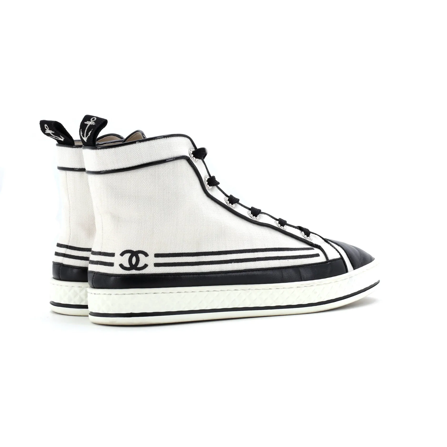 Pre-Loved Chanel Women's CC Cap Toe High-Top Sneakers Canvas and Leather sold by Zulily product image thumbnail 3
