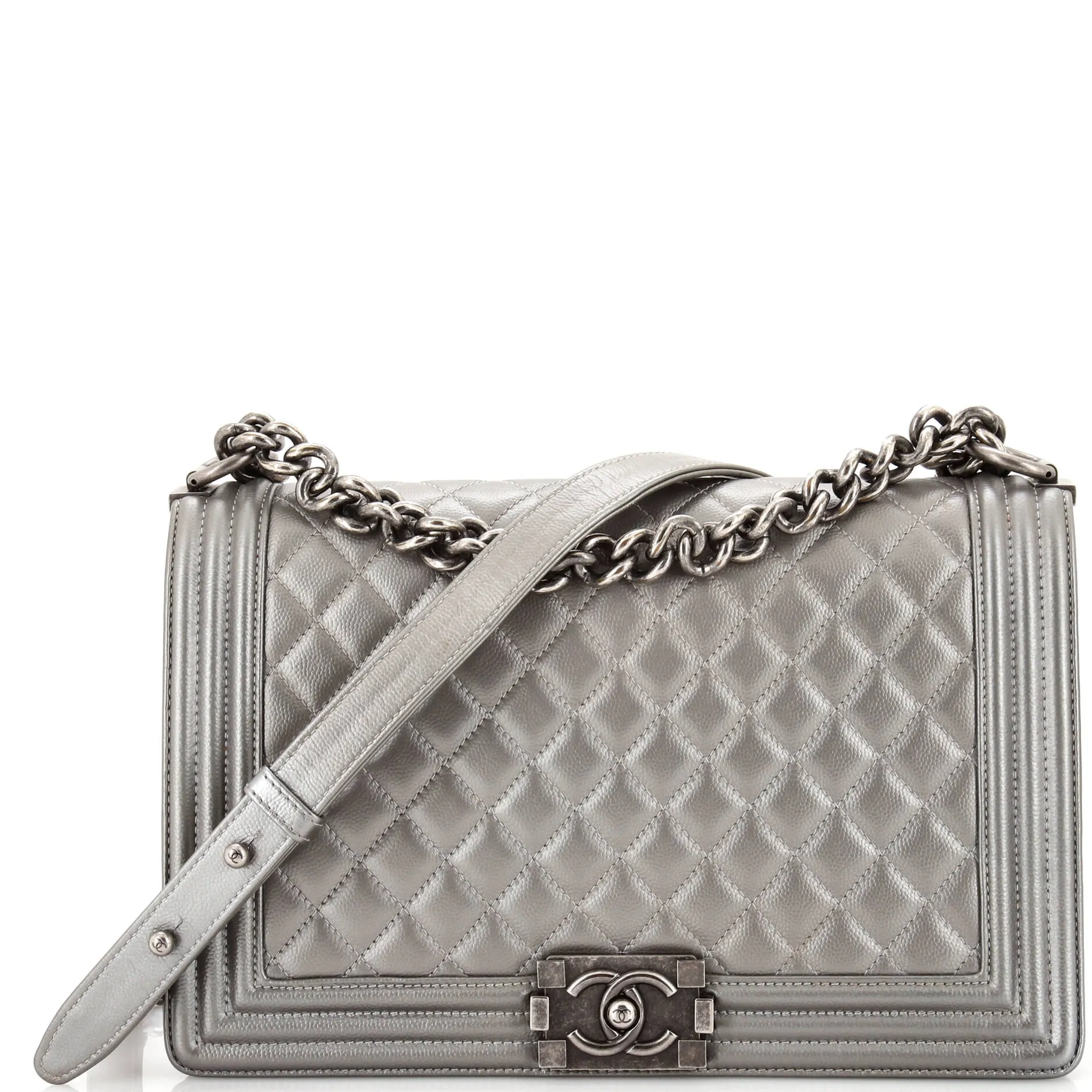 Pre-Loved Chanel Boy Flap Bag Quilted Caviar New Medium sold by Zulily