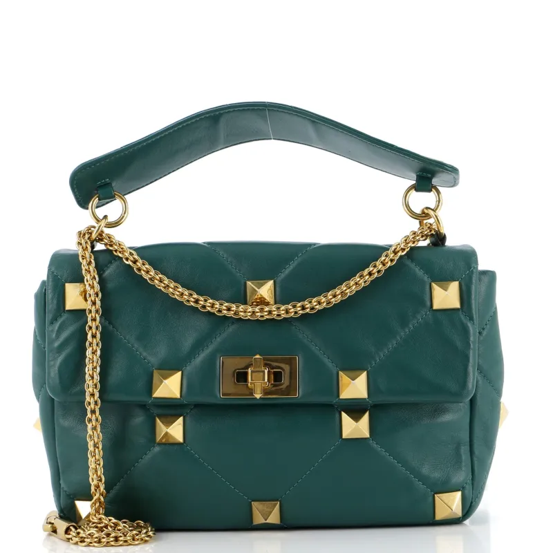 Pre-Loved Valentino Roman Stud Flap Bag Quilted Leather Large sold by Zulily