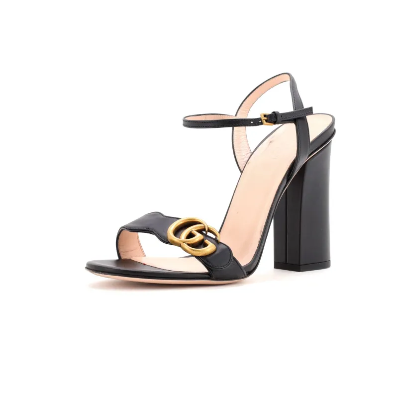 Pre-Loved Gucci Women's GG Marmont Block Heel Sandals Leather sold by Zulily