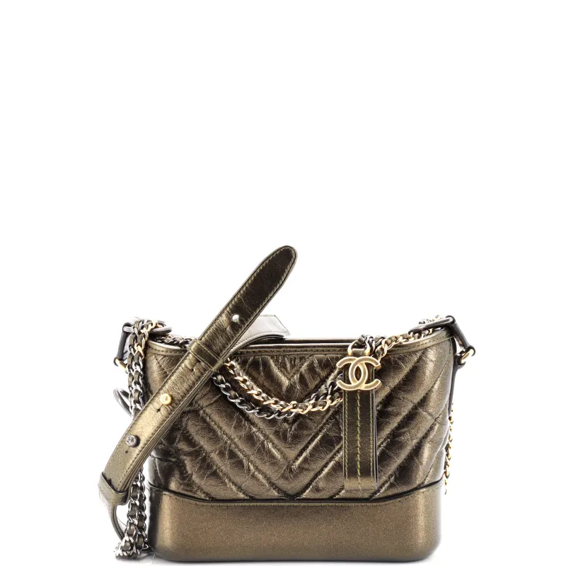 Pre-Loved Chanel Gabrielle Hobo Chevron Metallic Aged Calfskin Small sold by Zulily