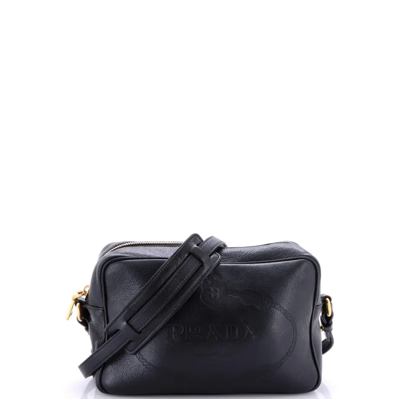 Pre-Loved Prada Logo Camera Bag Embossed Leather Small sold by Zulily