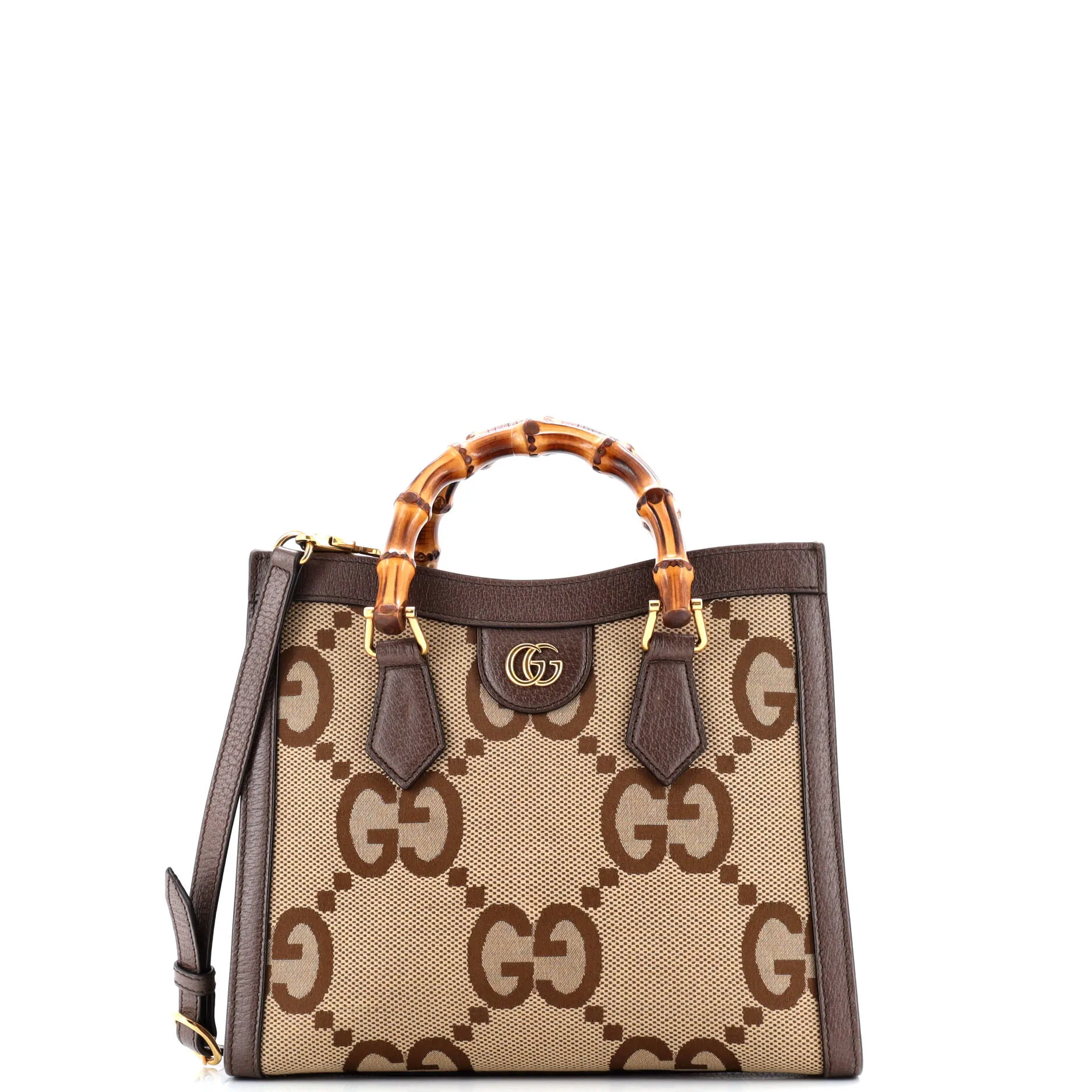 Pre-Loved Gucci Diana NM Bamboo Handle Tote Jumbo GG Canvas Small sold by Zulily