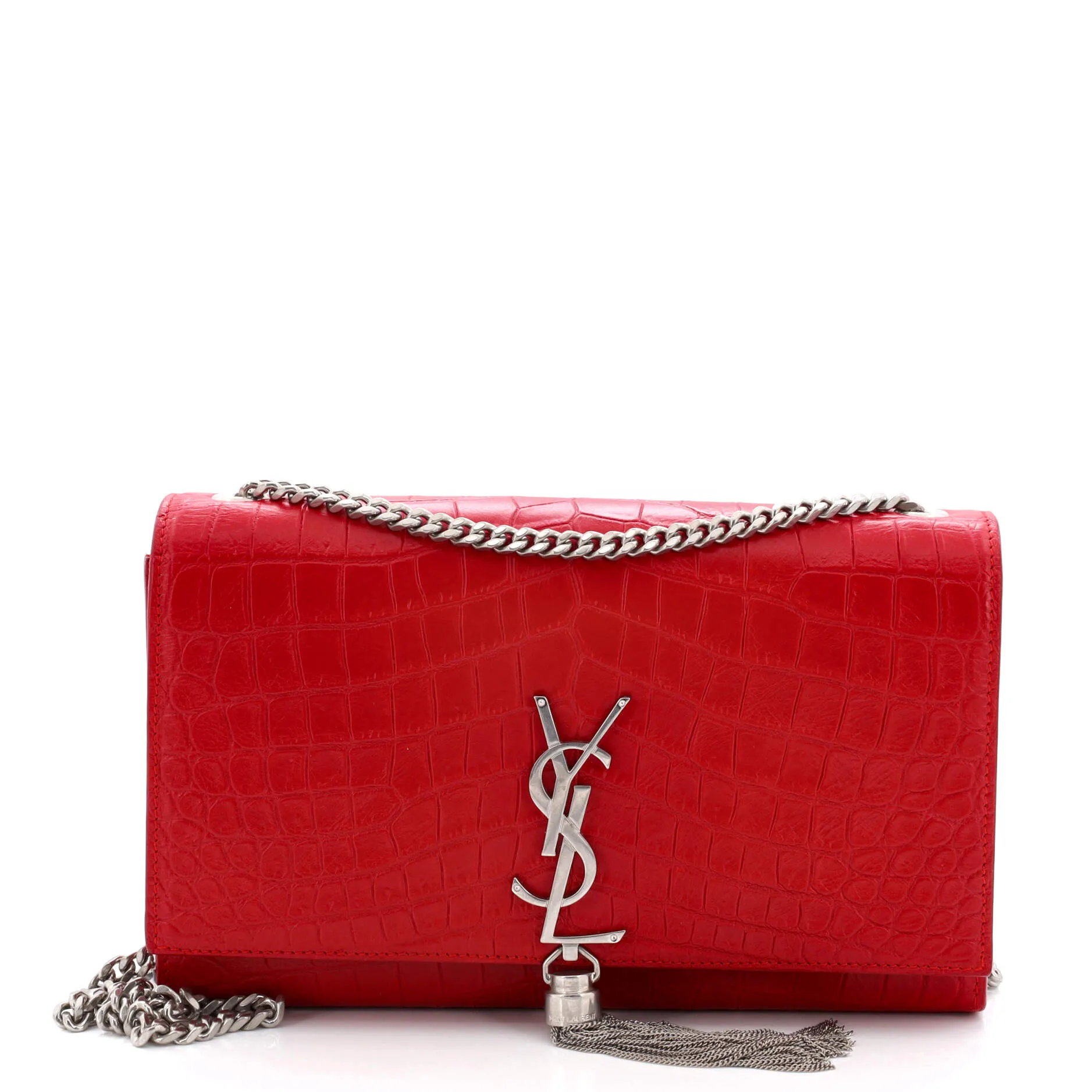 Pre-Loved Saint Laurent Classic Monogram Tassel Crossbody Bag Crocodile Embossed Leather Medium sold by Zulily
