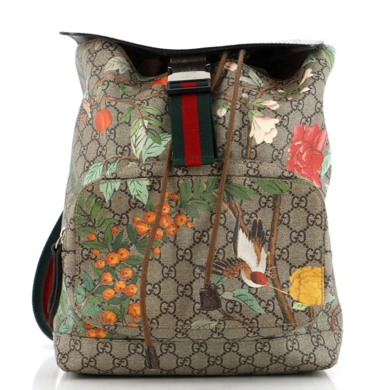 Pre-Loved Gucci Buckle Backpack Tian Print GG Coated Canvas Medium sold by Zulily