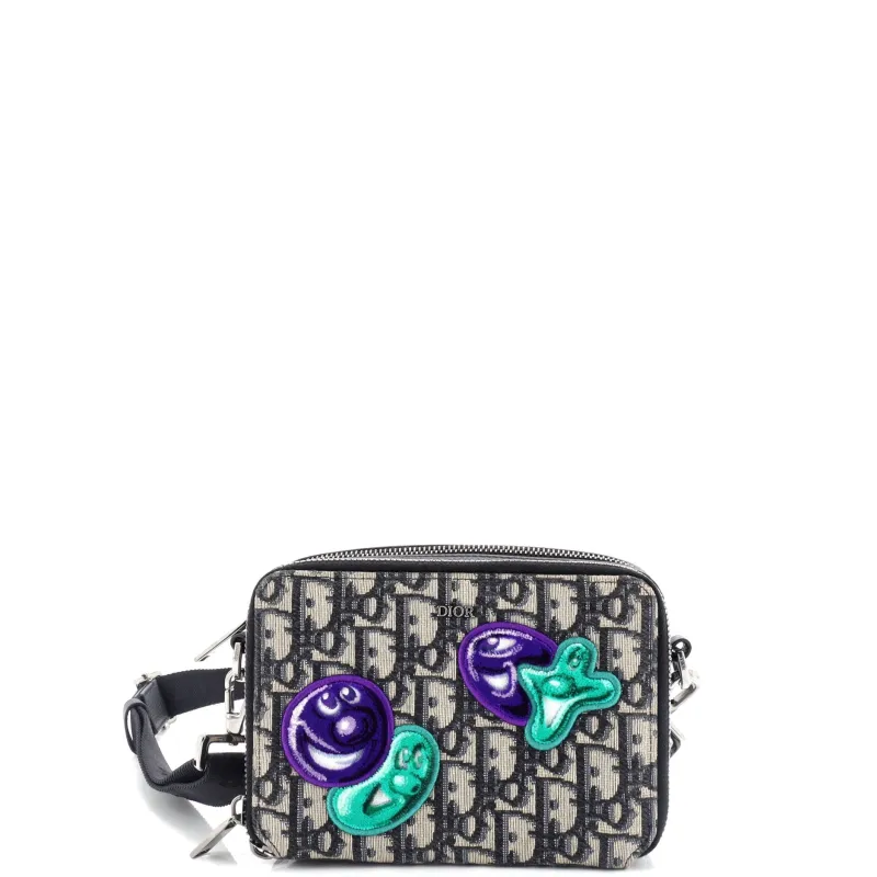 Pre-Loved Christian Dior Kenny Scharf Double Zip Crossbody Pouch Oblique Canvas with Applique sold by Zulily