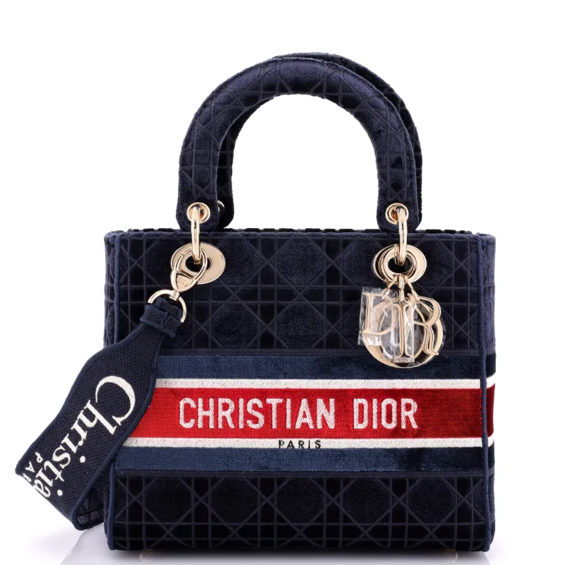 Pre-Loved Christian Dior Lady D-Lite Bag Cannage Embroidered Velvet Medium sold by Zulily