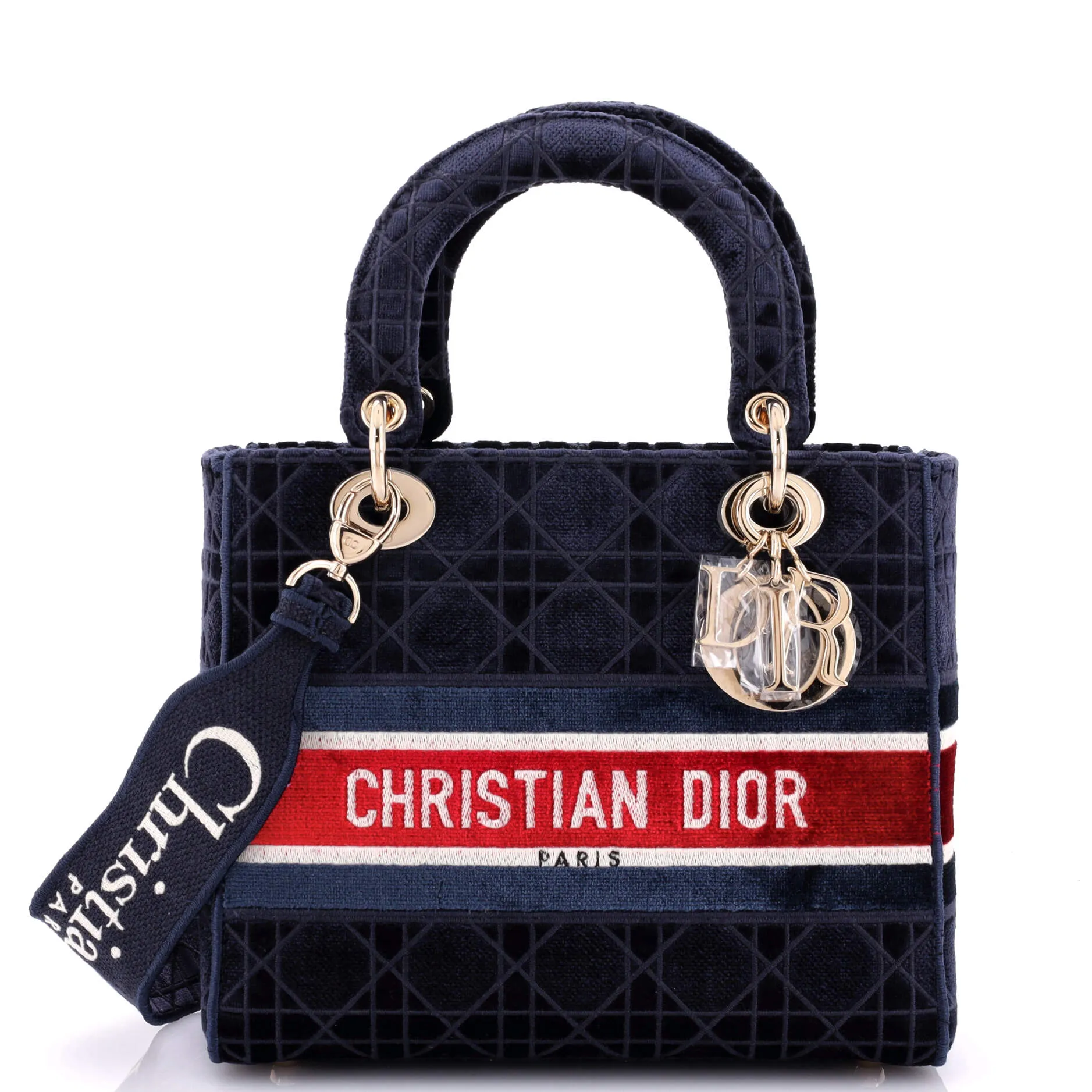 Pre-Loved Christian Dior Lady D-Lite Bag Cannage Embroidered Velvet Medium sold by Zulily