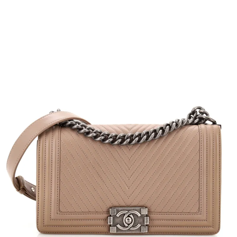 Pre-Loved Chanel Boy Flap Bag Chevron Calfskin Old Medium sold by Zulily