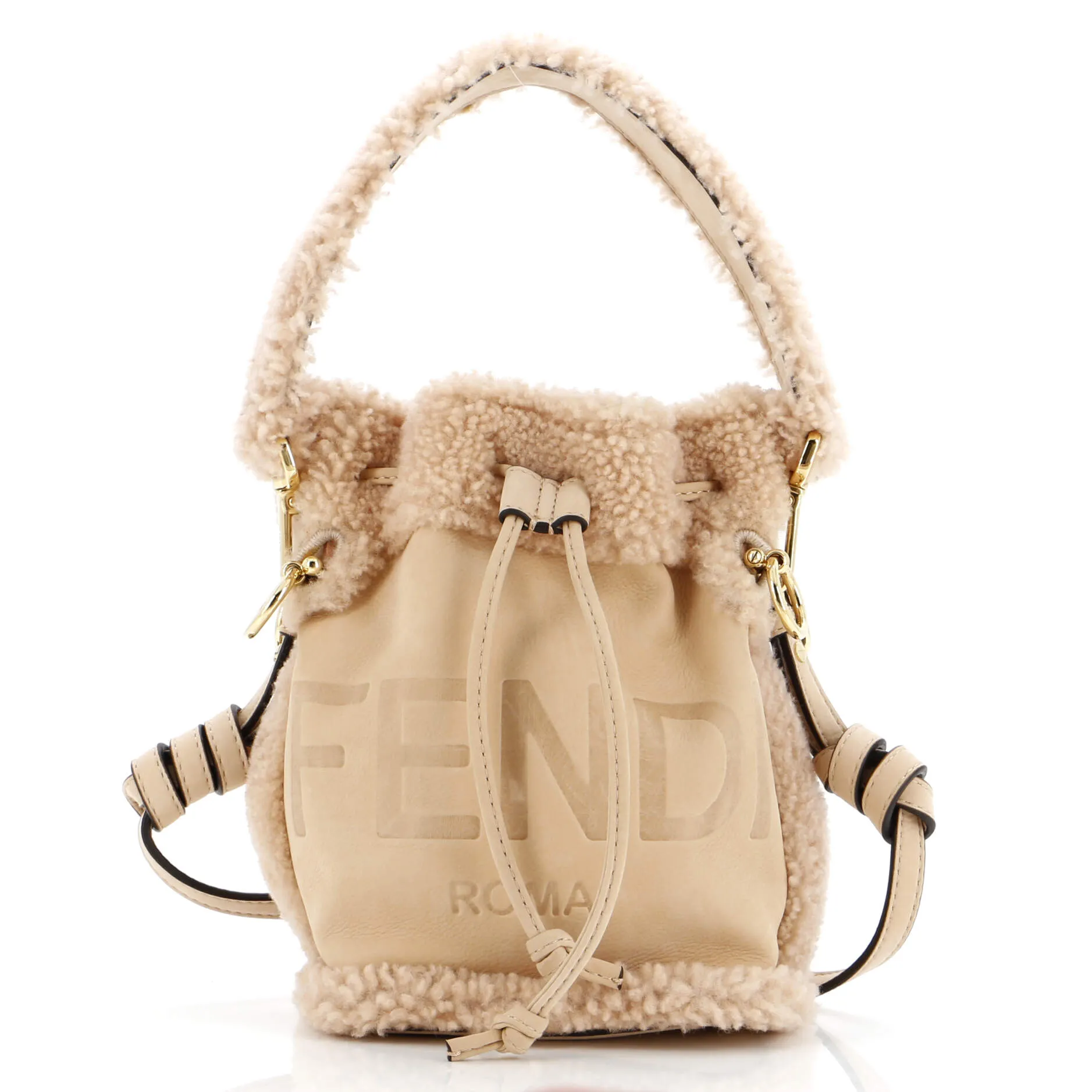 Pre-Loved Fendi Logo Mon Tresor Bucket Bag Shearling with Nubuck Mini sold by Zulily