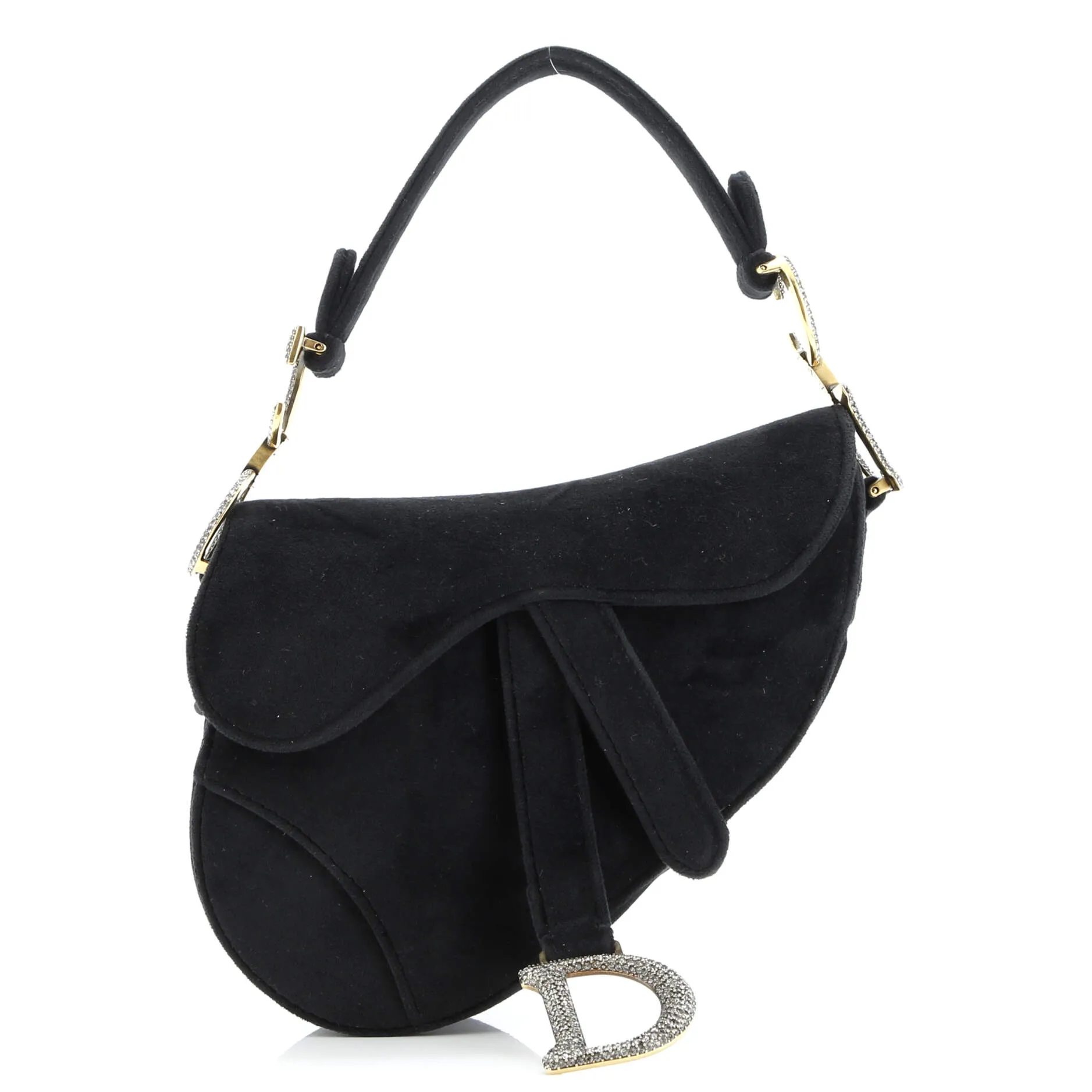 Pre-Loved Christian Dior Saddle Handbag Velvet with Crystals Mini sold by Zulily