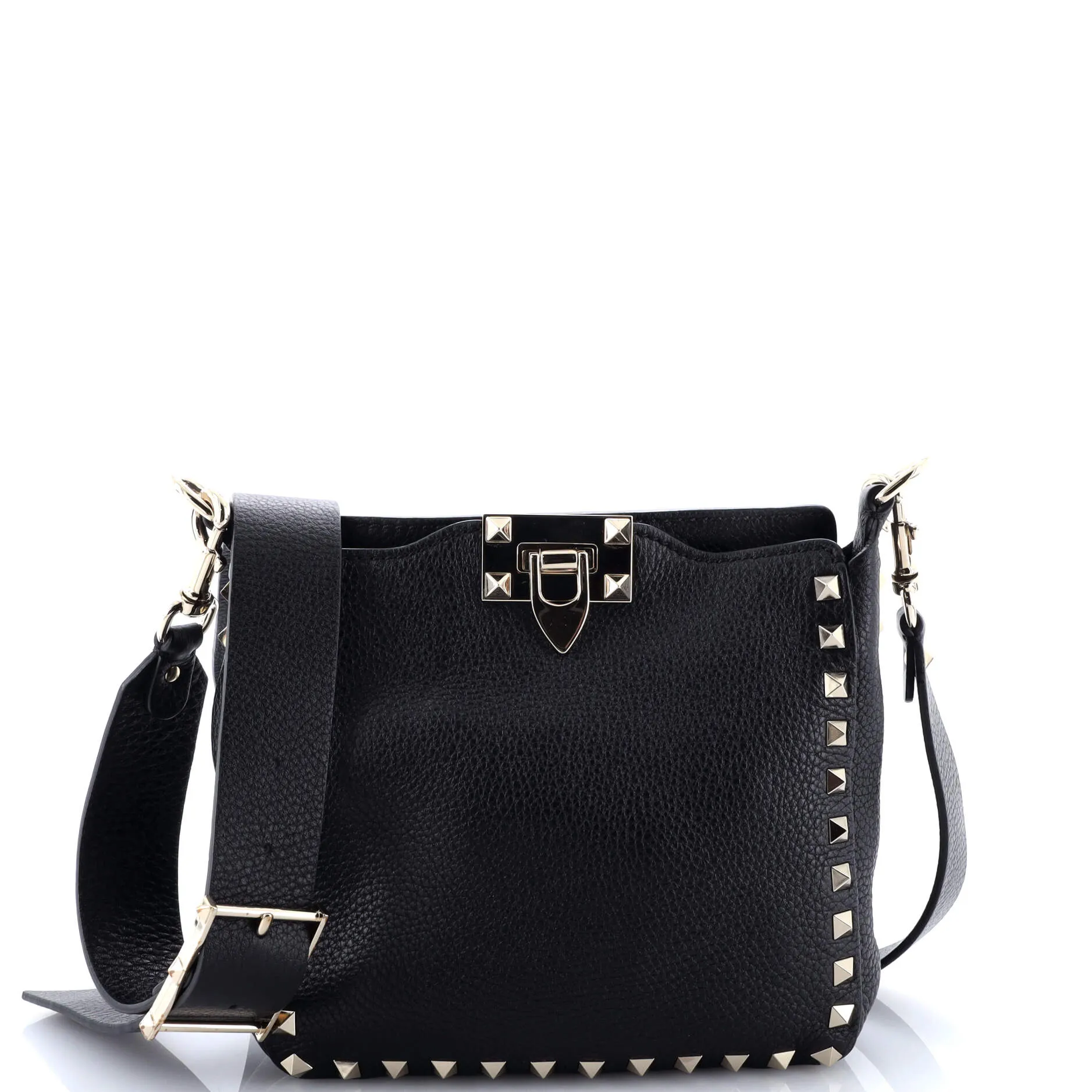 Pre-Loved Valentino Rockstud Flip Lock Messenger Bag Leather Mini sold by Zulily