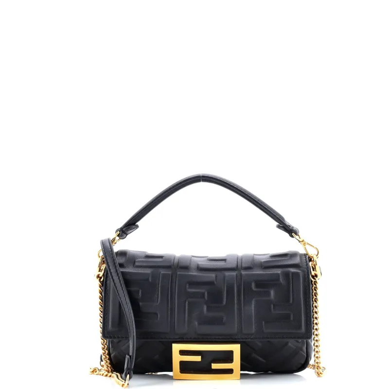 Pre-Loved Fendi Baguette NM Bag Zucca Embossed Leather Mini sold by Zulily