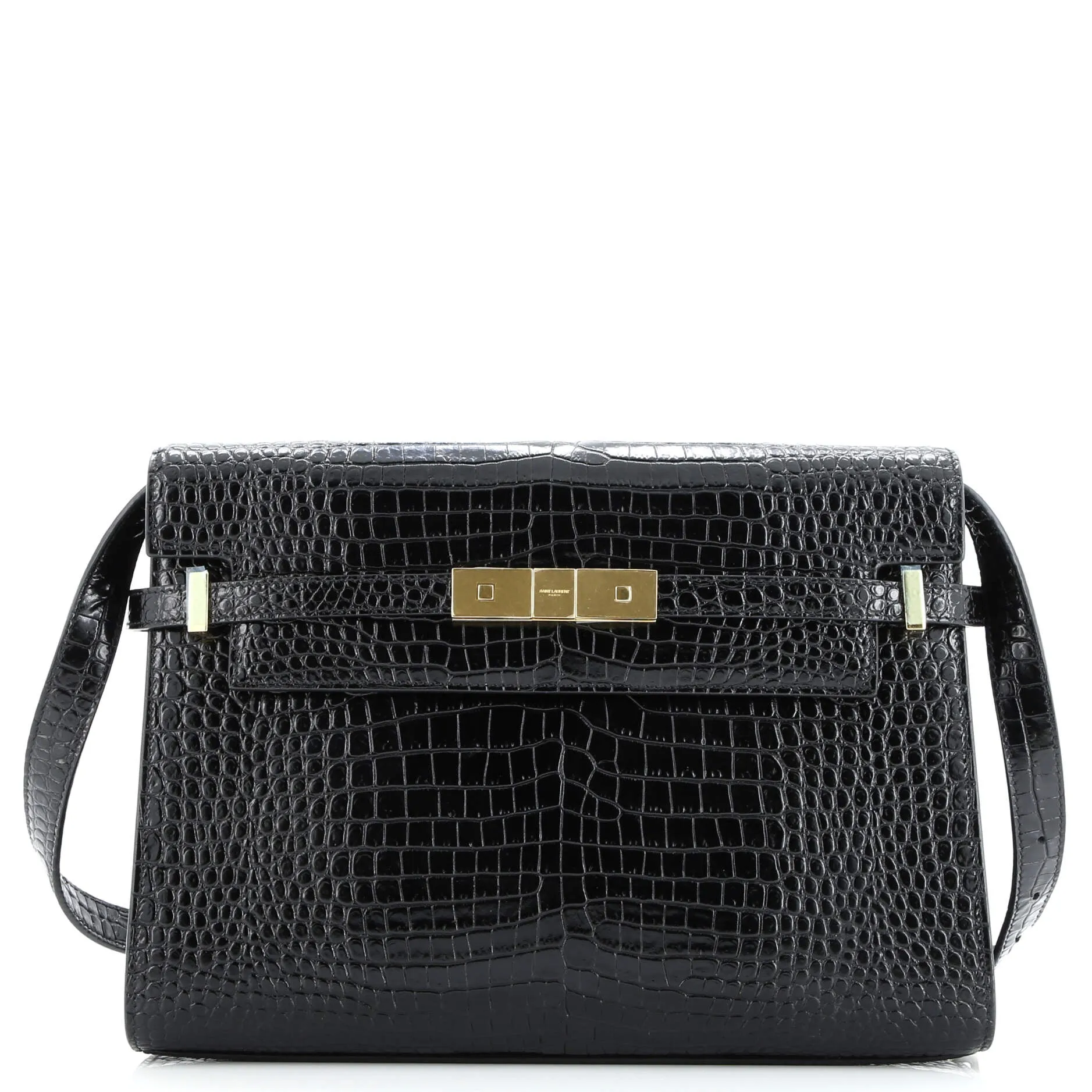 Pre-Loved Saint Laurent Manhattan Shoulder Bag Crocodile Embossed Leather Medium sold by Zulily