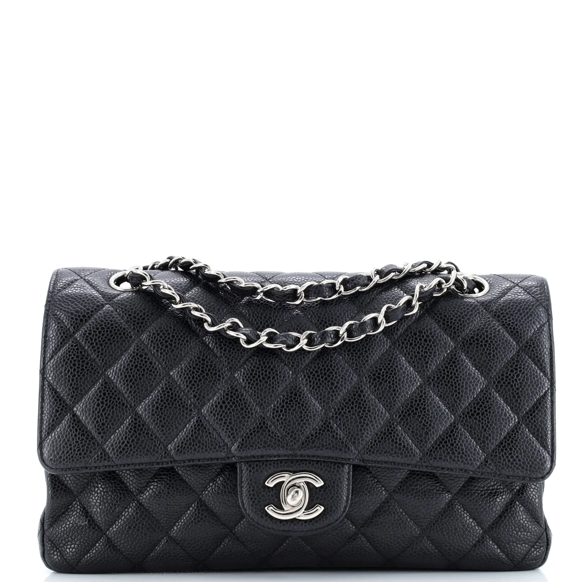 Pre-Loved Chanel Classic Double Flap Bag Quilted Caviar Medium sold by Zulily