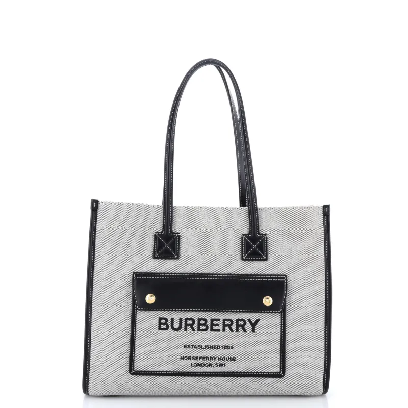 Pre-Loved Burberry Freya Shopping Tote Canvas with Leather Small sold by Zulily