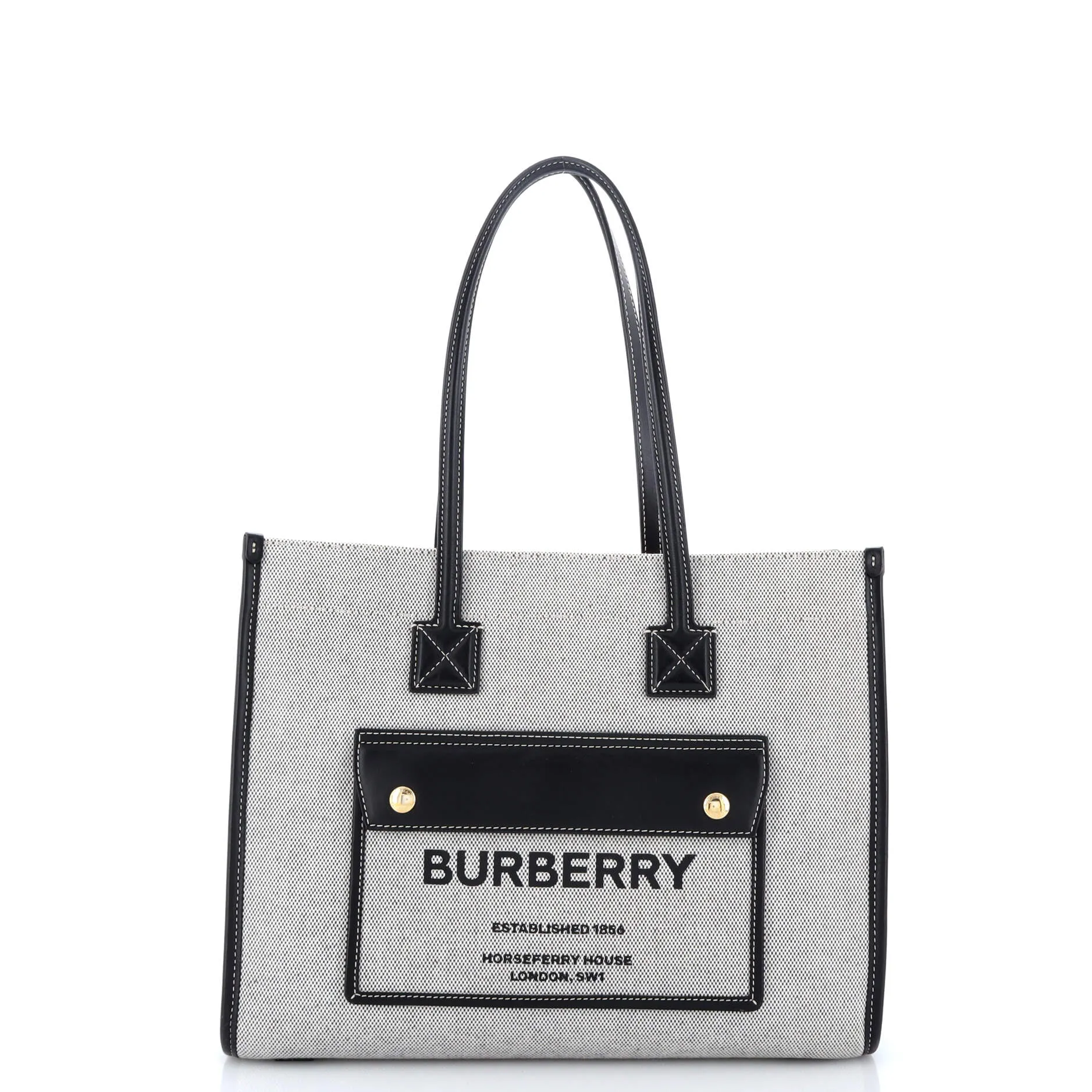 Pre-Loved Burberry Freya Shopping Tote Canvas with Leather Small sold by Zulily