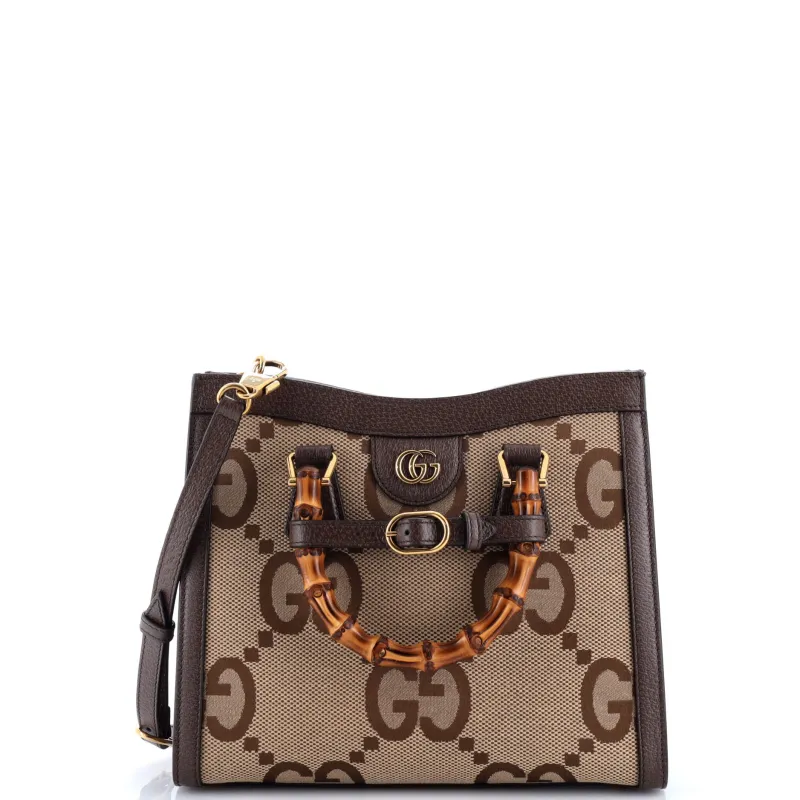 Pre-Loved Gucci Diana NM Bamboo Handle Tote Jumbo GG Canvas Small sold by Zulily