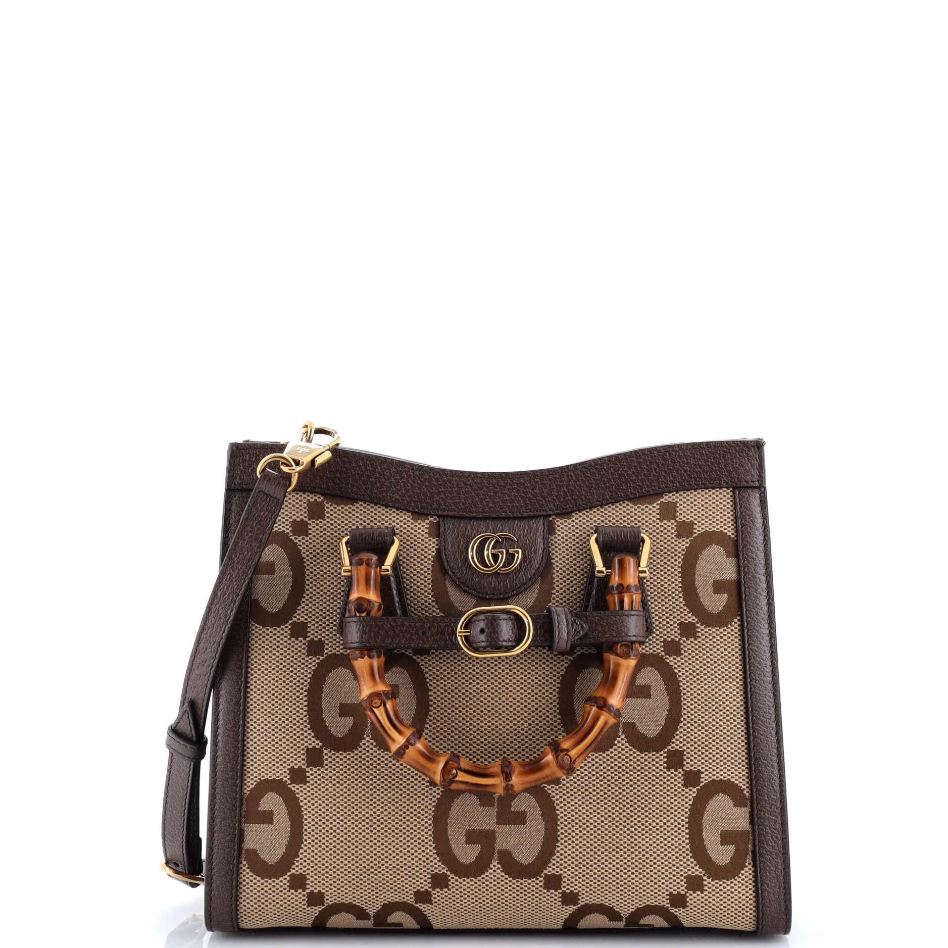 Pre-Loved Gucci Diana NM Bamboo Handle Tote Jumbo GG Canvas Small sold by Zulily