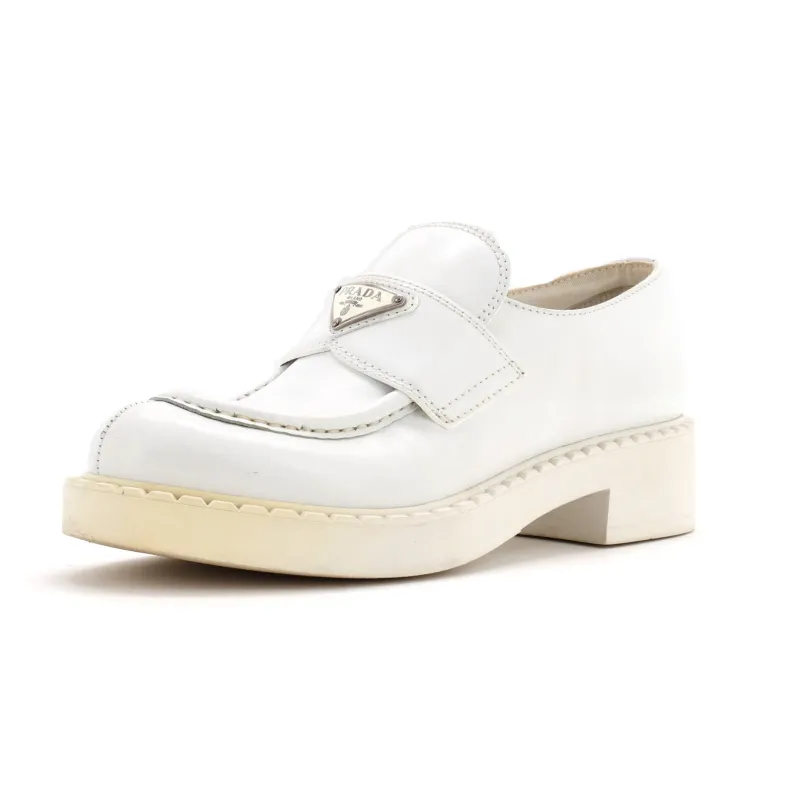 Pre-Loved Prada Women's Triangle Logo Loafers Spazzolato Leather sold by Zulily