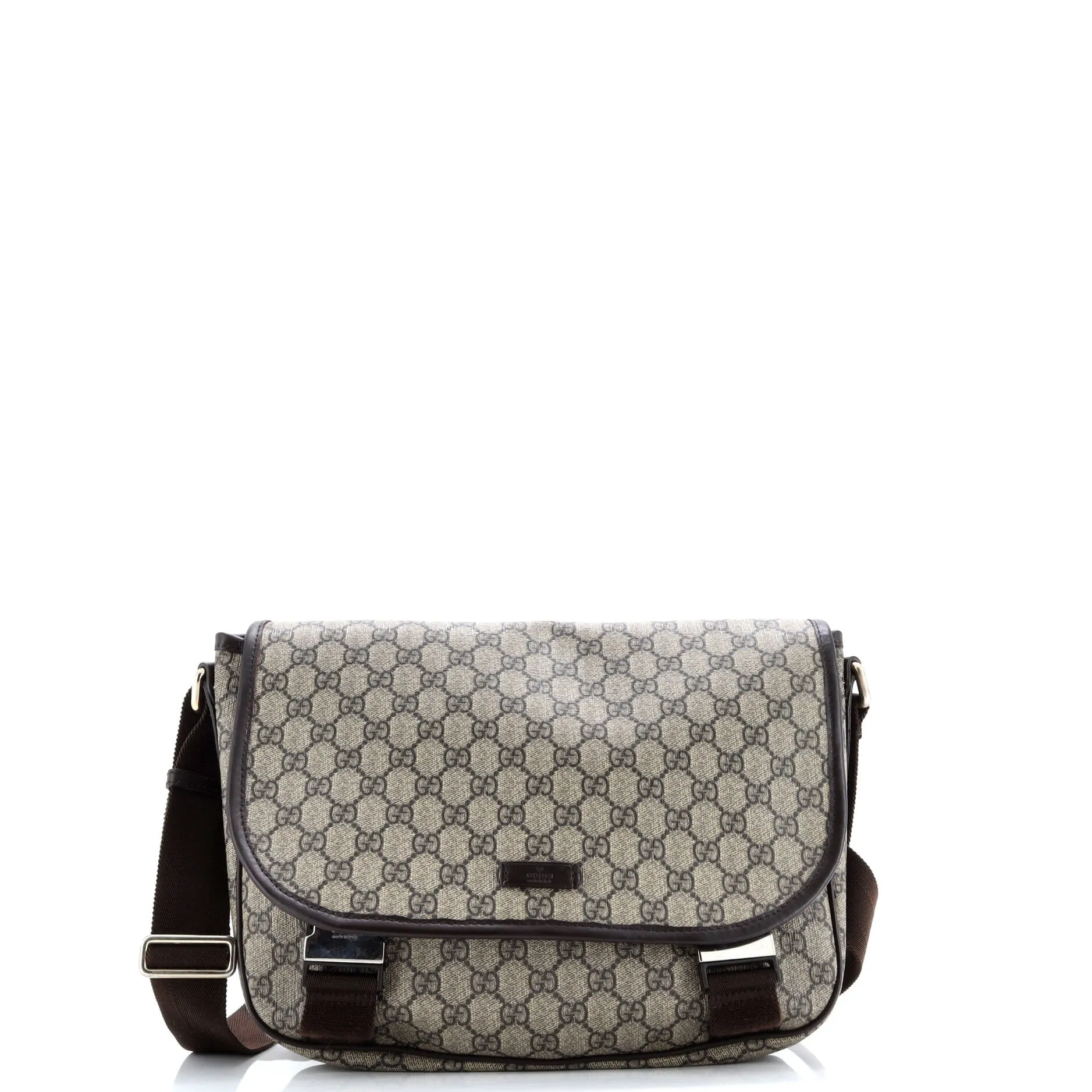 Pre-Loved Gucci Double Buckle Messenger Bag GG Coated Canvas Medium sold by Zulily