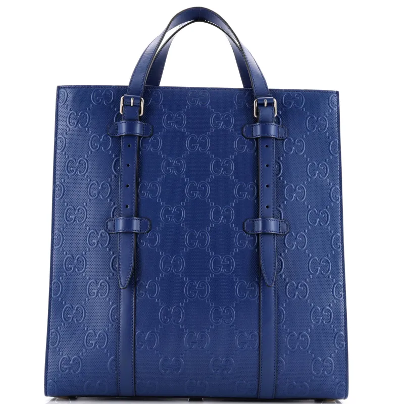 Pre-Loved Gucci Tote Bag GG Embossed Perforated Leather Medium sold by Zulily