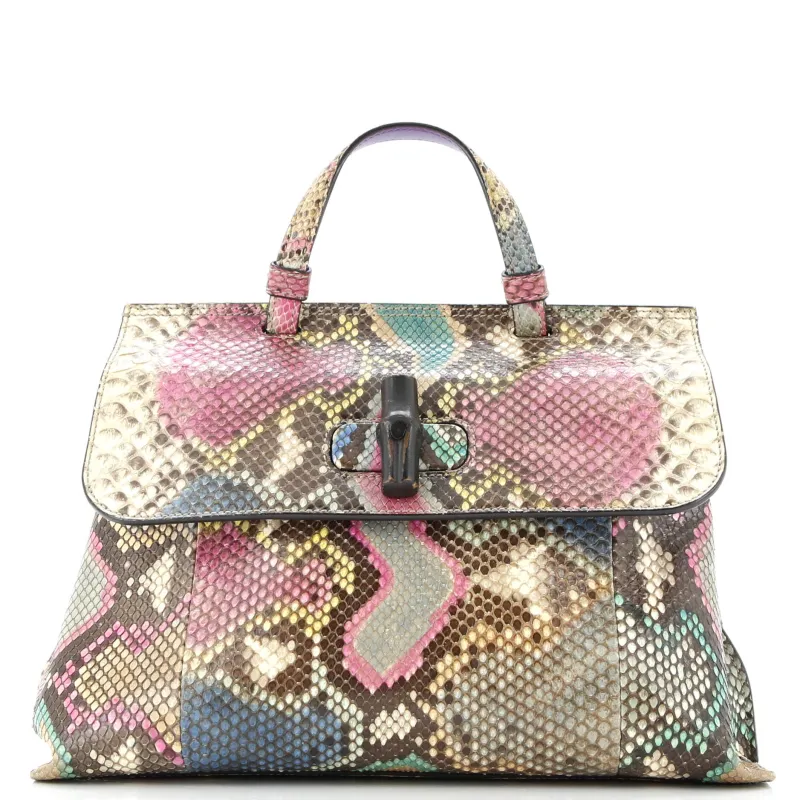 Pre-Loved Gucci Bamboo Daily Top Handle Bag Python Medium sold by Zulily