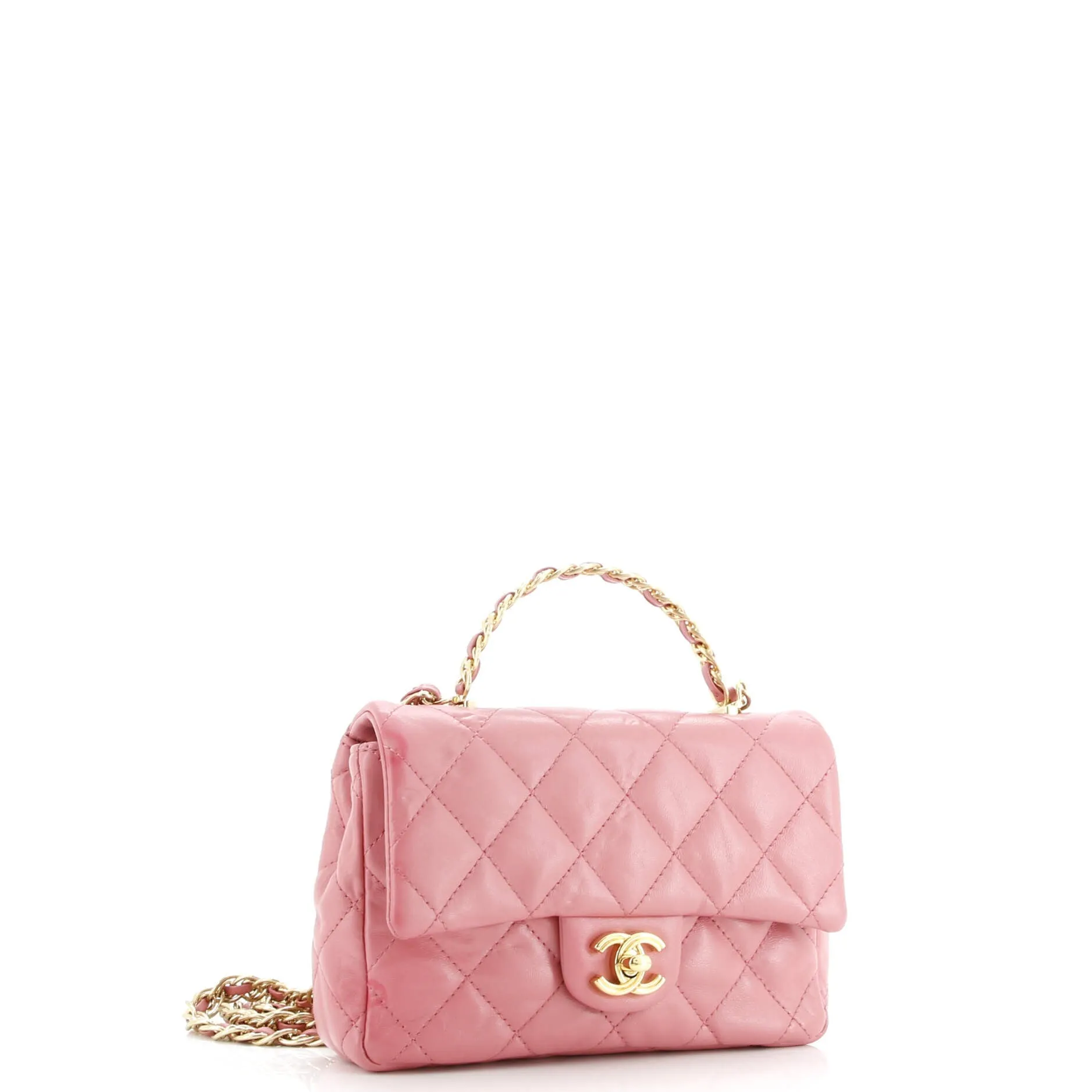 Pre-Loved Chanel Golden Links Top Handle Flap Bag Quilted Shiny Lambskin Small sold by Zulily product image thumbnail 3