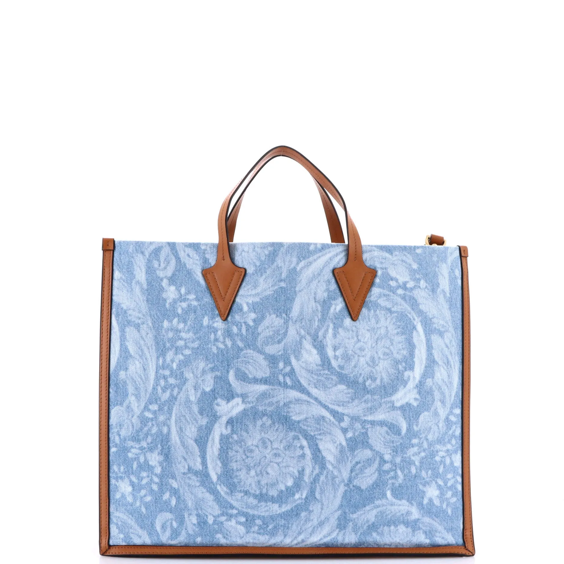 Pre-Loved Versace Allover Logo Convertible Tote Printed Denim with Leather Large sold by Zulily product image thumbnail 3