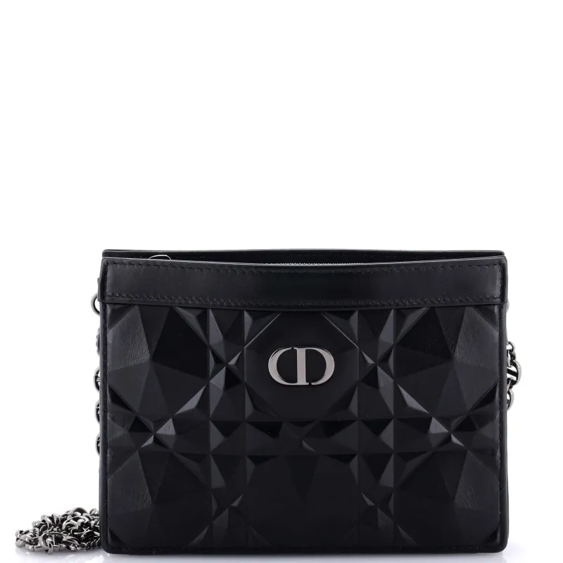 Pre-Loved Christian Dior Caro Zipped Pouch With Chain Diamond Motif Cannage Calfskin sold by Zulily