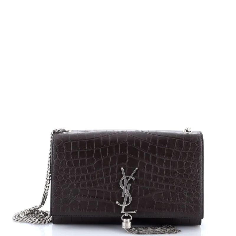 Pre-Loved Saint Laurent Classic Monogram Tassel Crossbody Bag Crocodile Embossed Leather Medium sold by Zulily