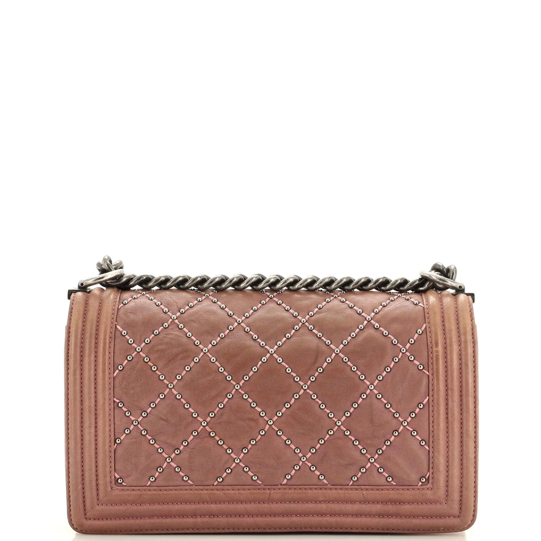 Pre-Loved Chanel Boy Flap Bag Studded Quilted Distressed Calfskin Old Medium sold by Zulily product image thumbnail 4
