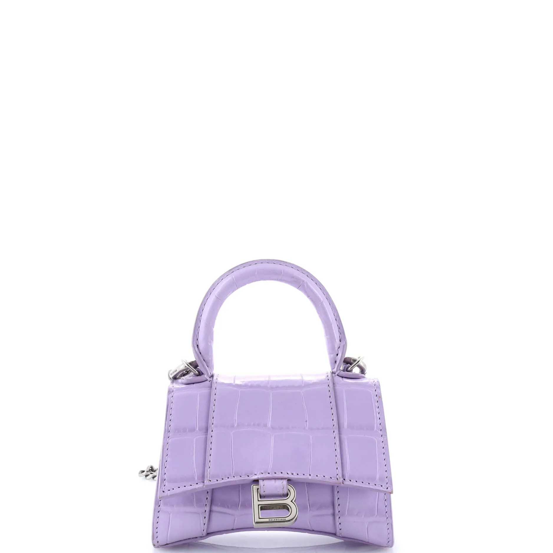 Pre-Loved Balenciaga Hourglass Chain Top Handle Bag Crocodile Embossed Leather Mini sold by Zulily