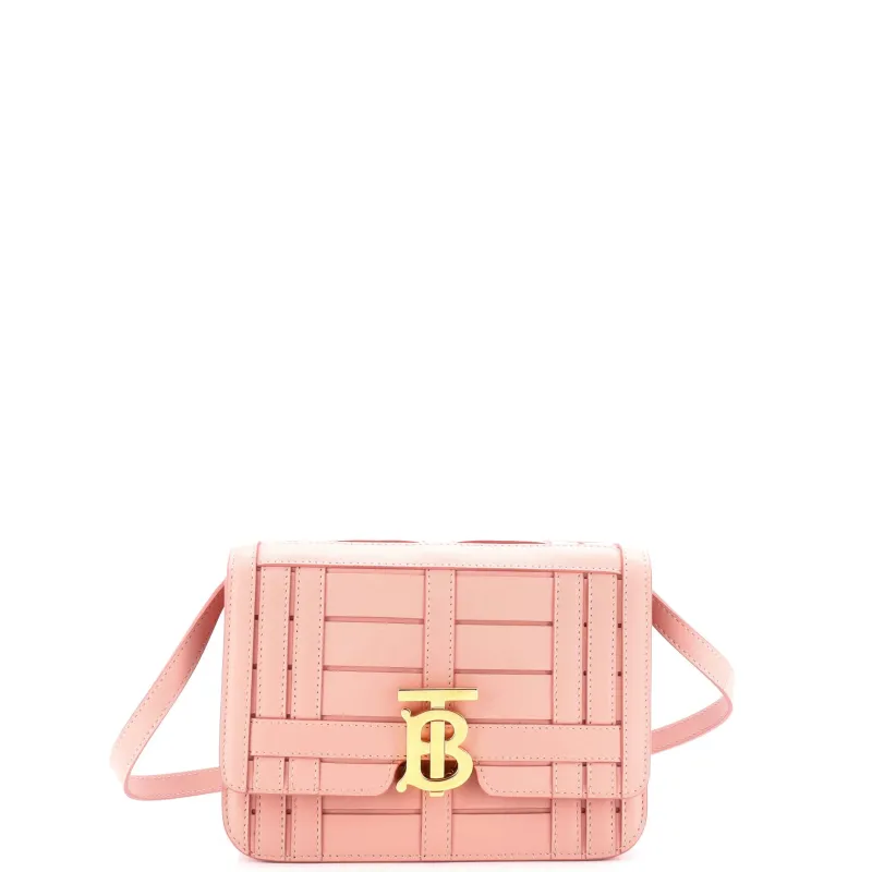 Pre-Loved Burberry TB Flap Bag Woven Leather Small sold by Zulily