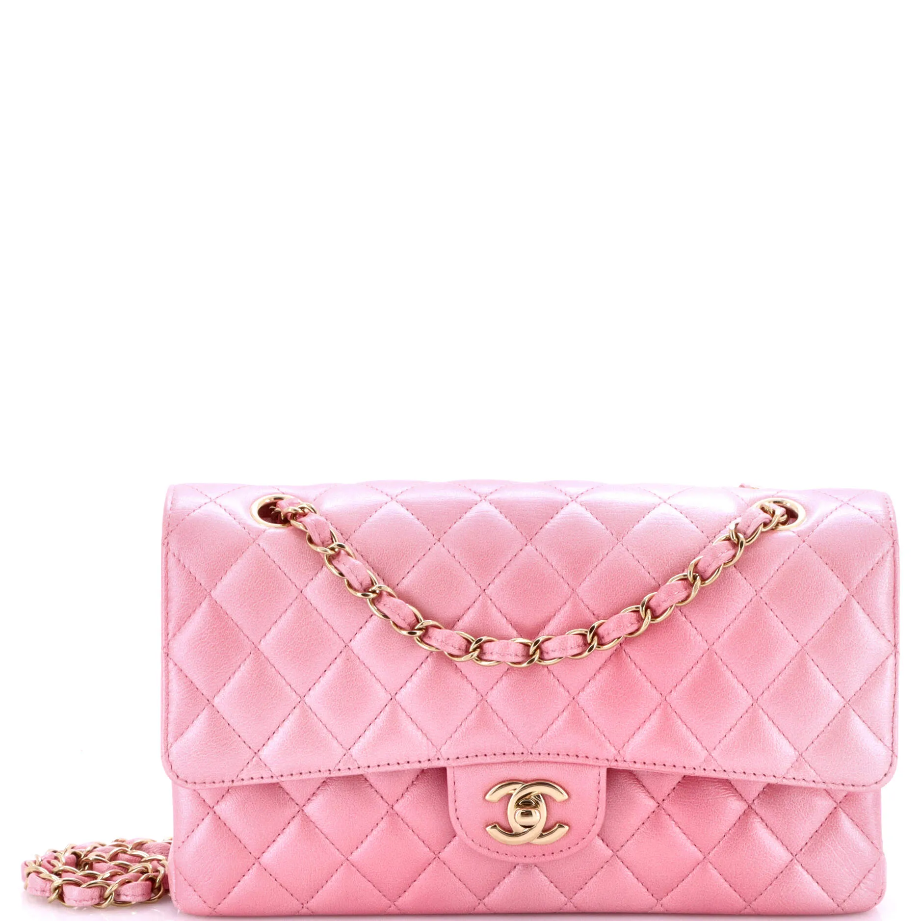 Pre-Loved Chanel Classic Double Flap Bag Quilted Iridescent Lambskin Medium sold by Zulily