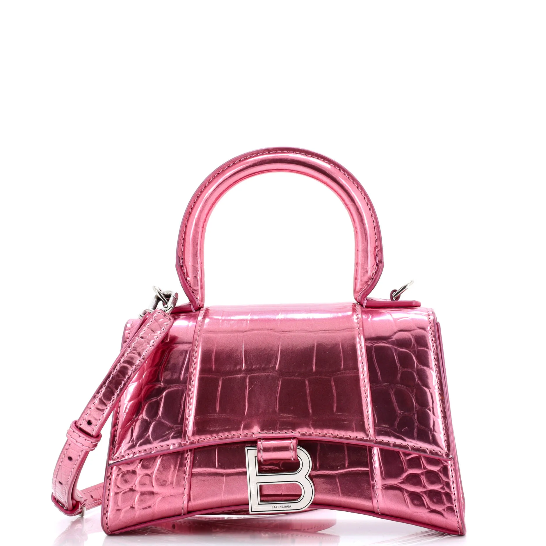 Pre-Loved Balenciaga Hourglass Top Handle Bag Crocodile Embossed Leather XS sold by Zulily