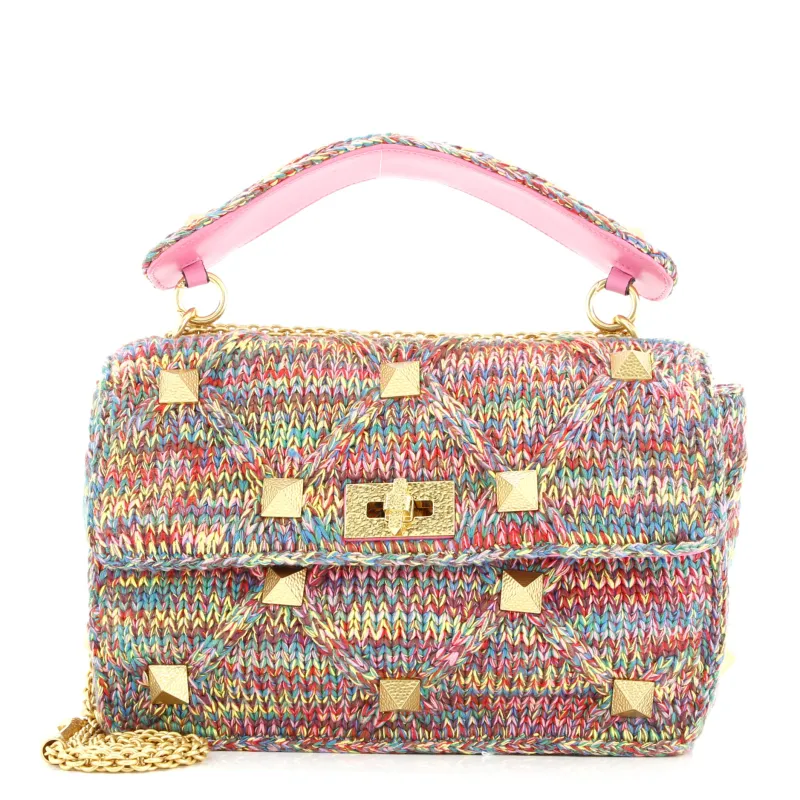 Pre-Loved Valentino Roman Stud Flap Bag Quilted Knit Large sold by Zulily