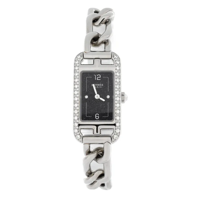 Pre-Loved Hermes Nantucket Quartz Watch Stainless Steel with Aventurine Dial and Diamond Bezel and Markers 17 sold by Zulily