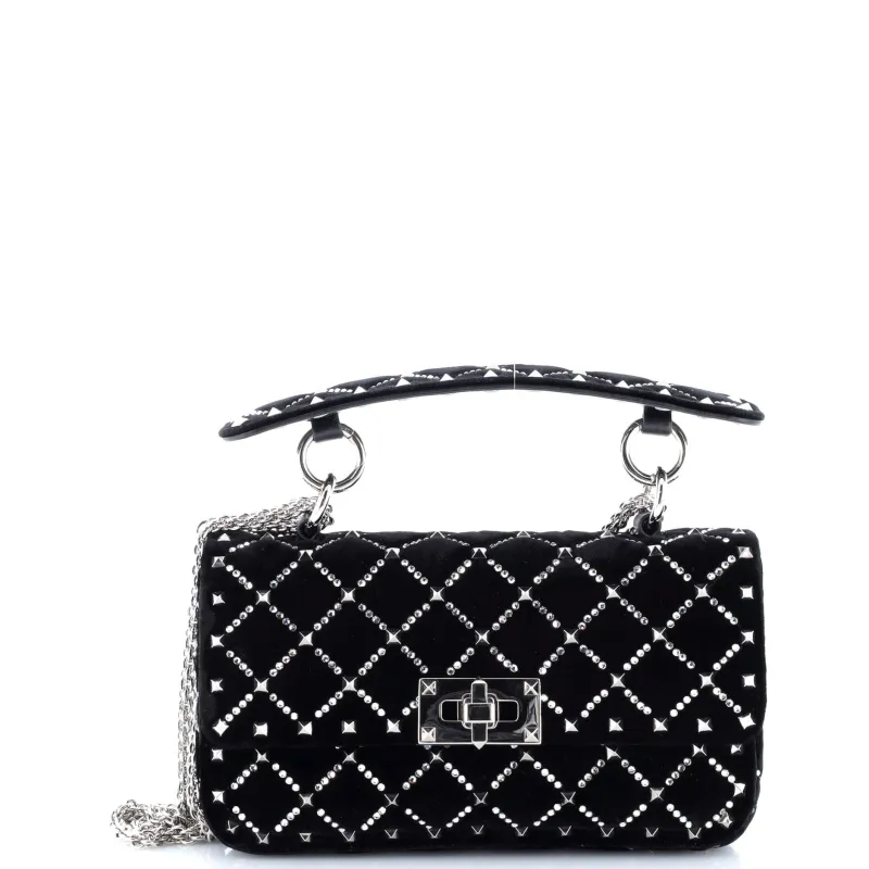 Pre-Loved Valentino Rockstud Spike Flap Bag Crystal Embellished Quilted Velvet Small sold by Zulily
