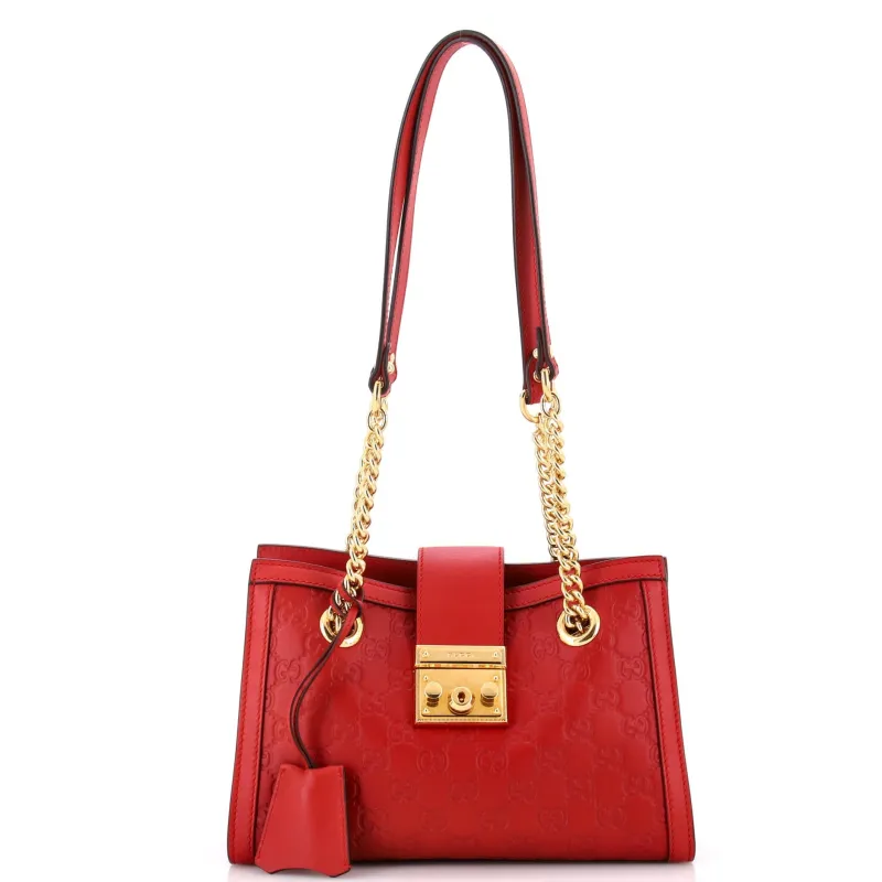 Pre-Loved Gucci Padlock Chain Tote Guccissima Leather Small sold by Zulily