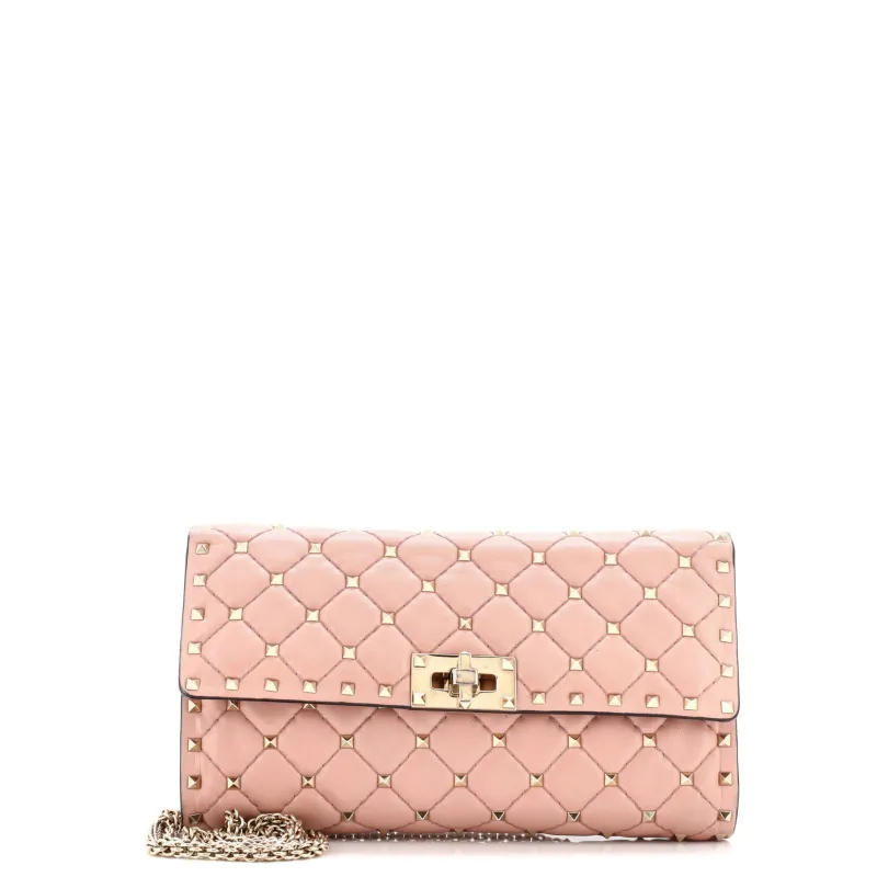 Pre-Loved Valentino Rockstud Spike Wallet on Chain Quilted Leather Small sold by Zulily