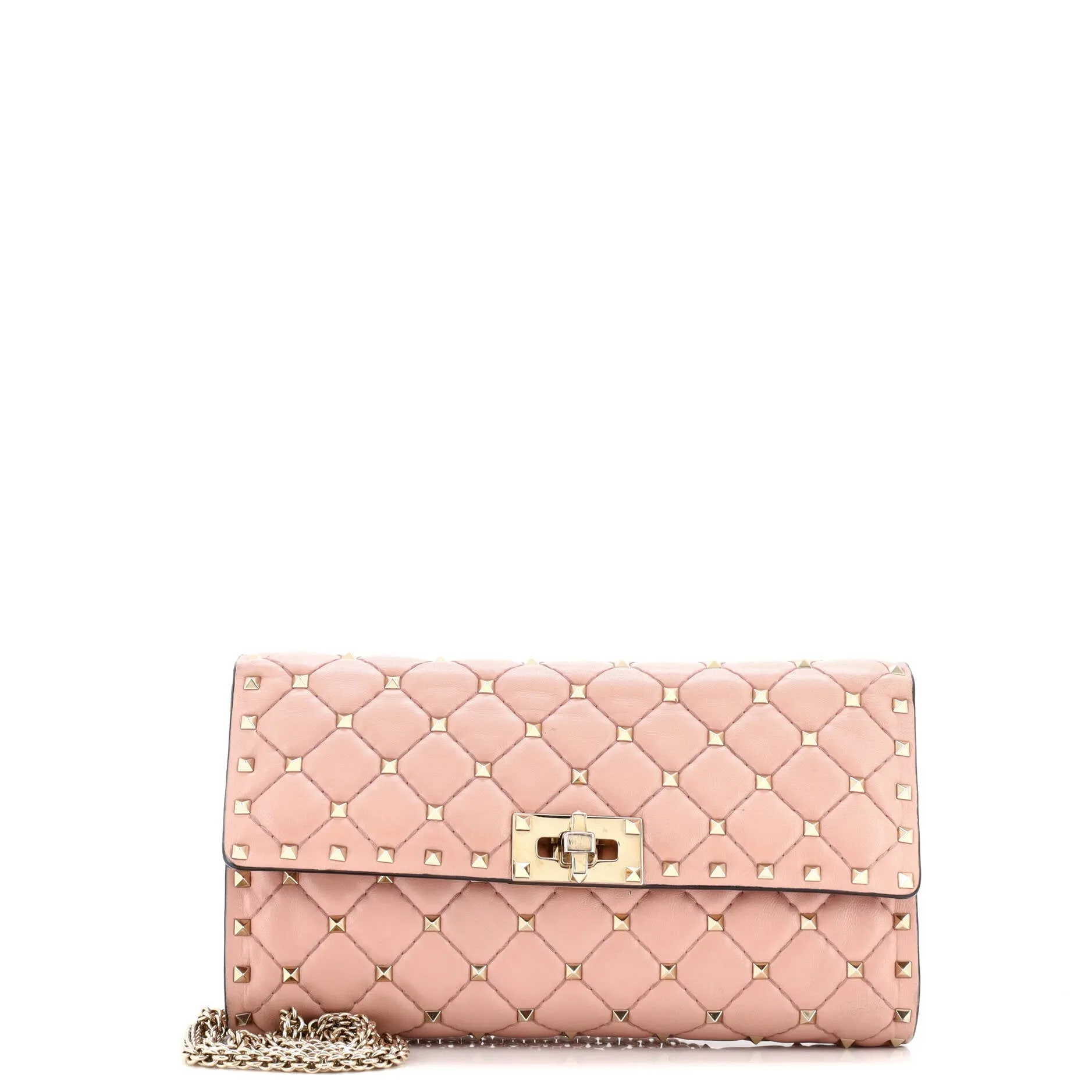 Pre-Loved Valentino Rockstud Spike Wallet on Chain Quilted Leather Small sold by Zulily