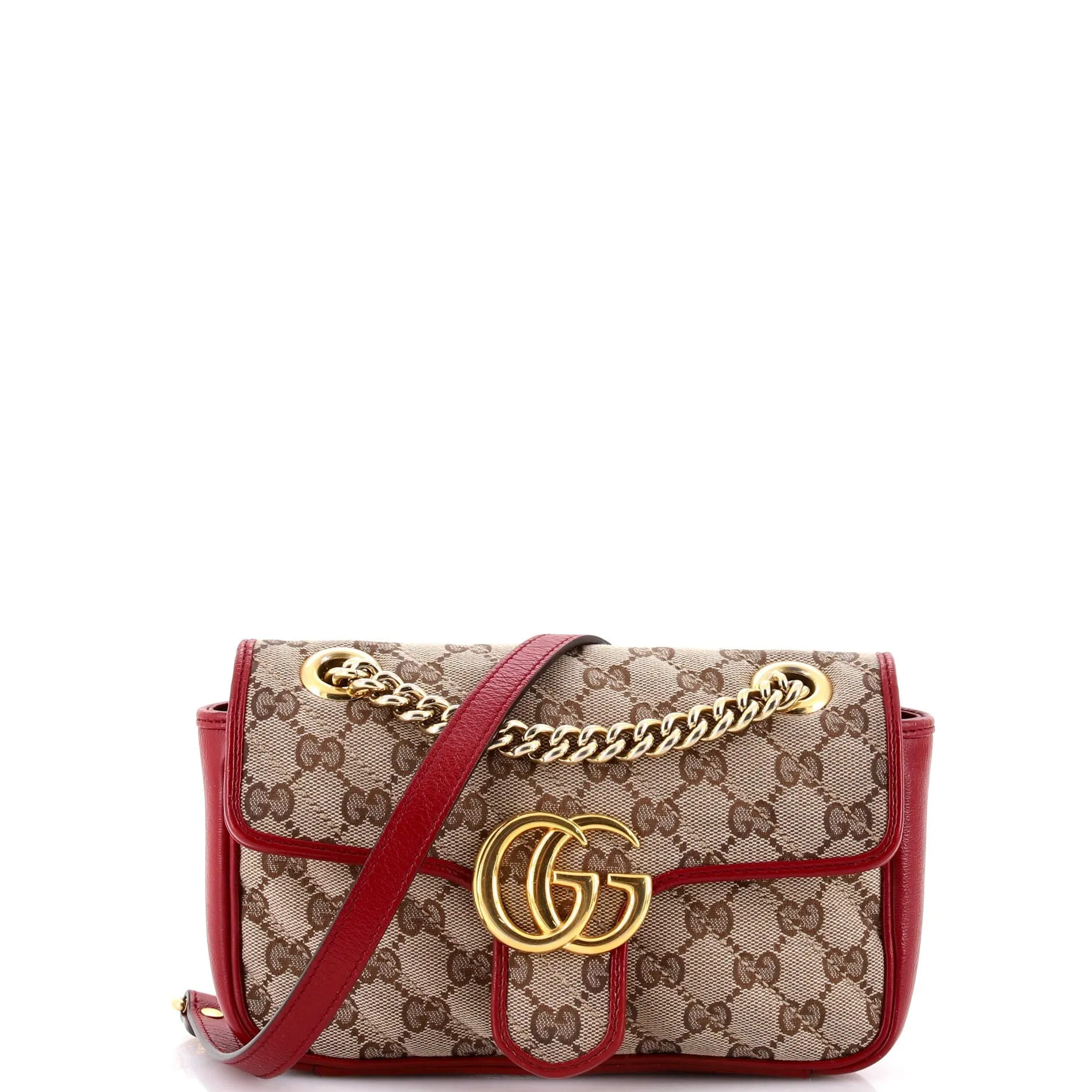 Pre-Loved Gucci GG Marmont Flap Bag Diagonal Quilted GG Canvas with Leather Mini sold by Zulily