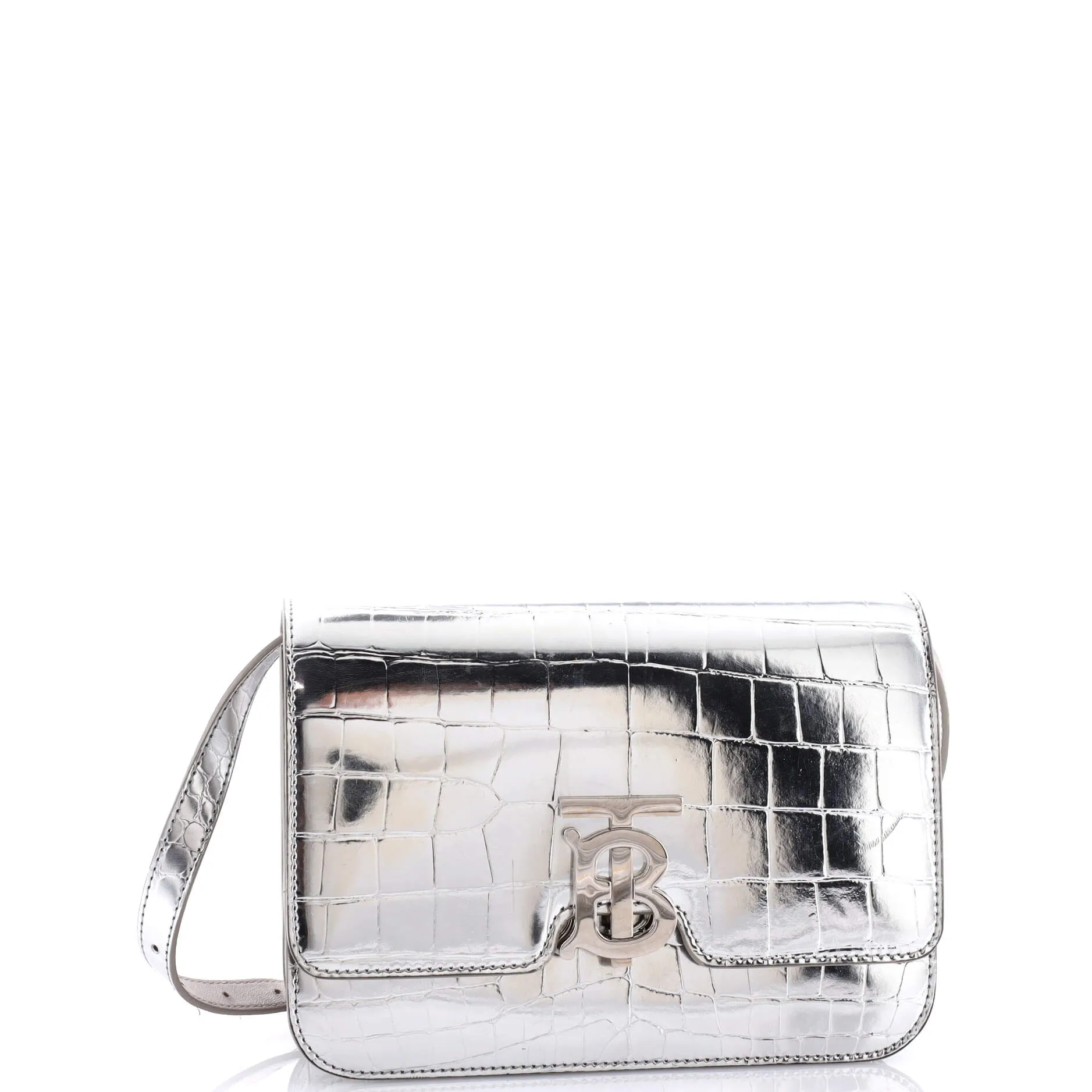 Pre-Loved Burberry TB Flap Bag Embossed Metallic Leather Small sold by Zulily product image thumbnail 2