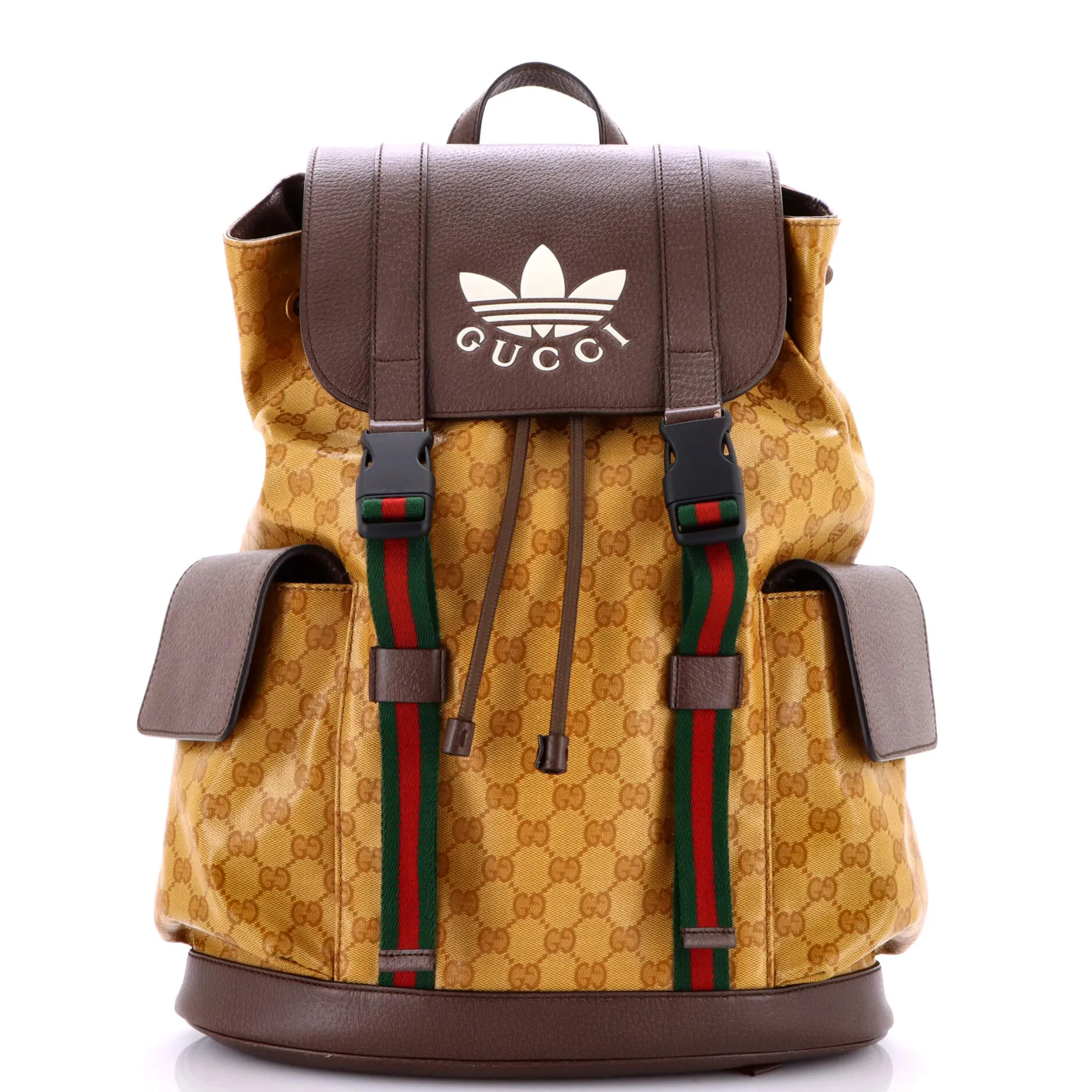 Pre-Loved Gucci x adidas Double Pocket Buckle Backpack GG Coated Canvas Medium sold by Zulily